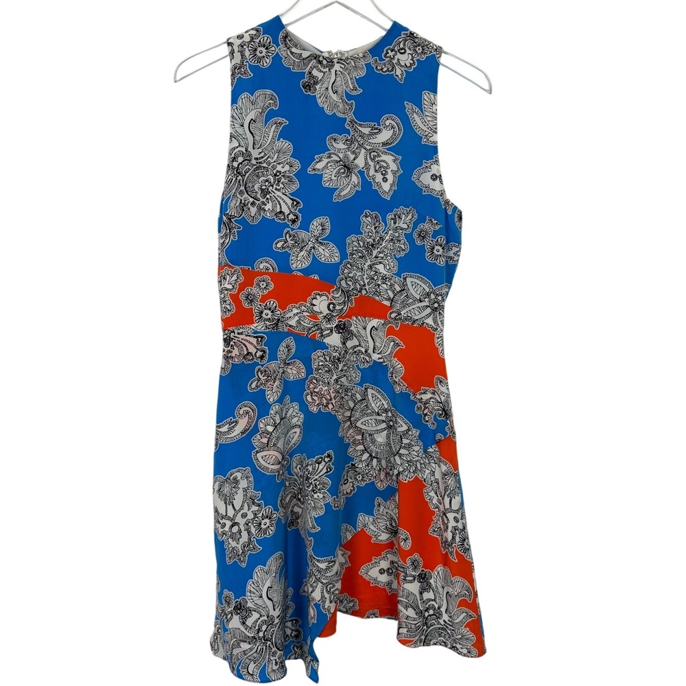 Tanya Taylor Blue Orange Floral Silk Mini Dress Sleeveless Size 4 Paisley Print - Picture 2 of 7
